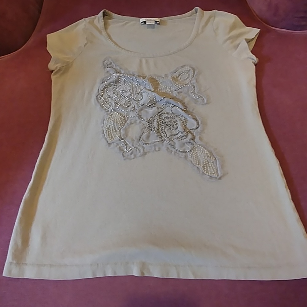 LOFT tee w/ beaded crepe detail